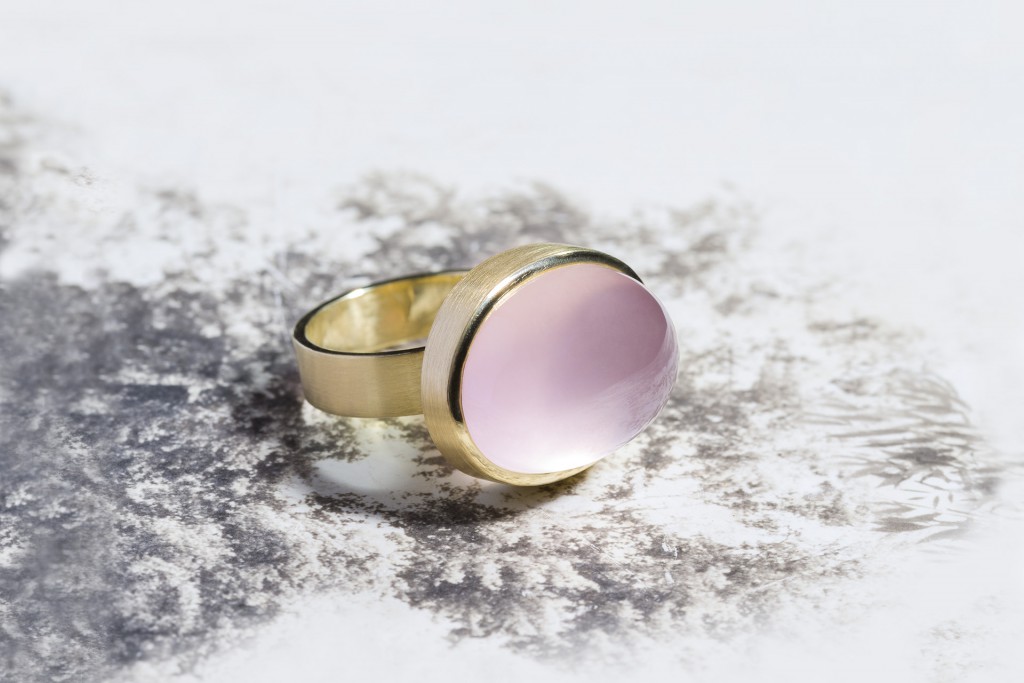 Ring - geel goud - roze kwarts